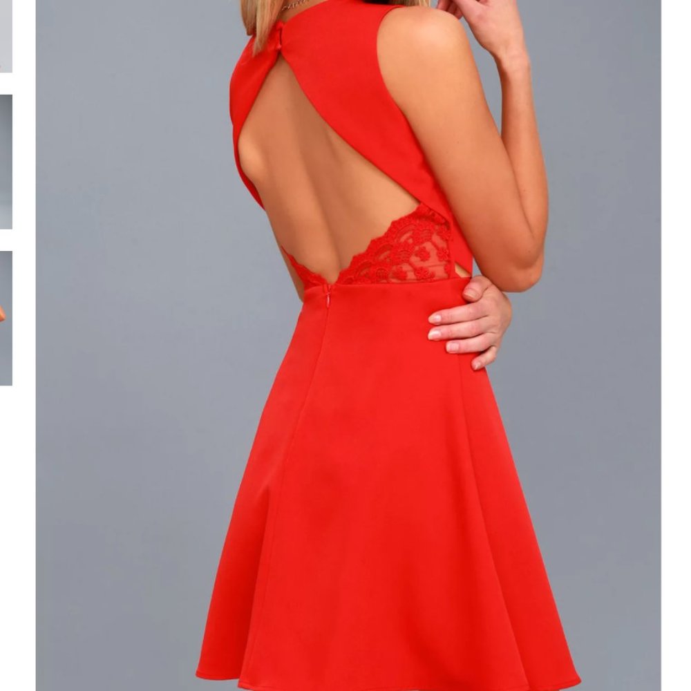 Lulus backless red dress with lace detail